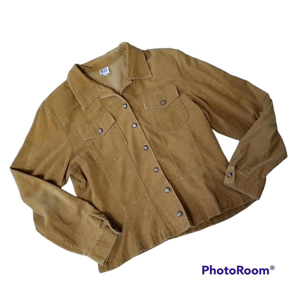 VTG FSTOP Brown Micro Corduroy Button Front Long Sleeve Top Blazer Women's 12
